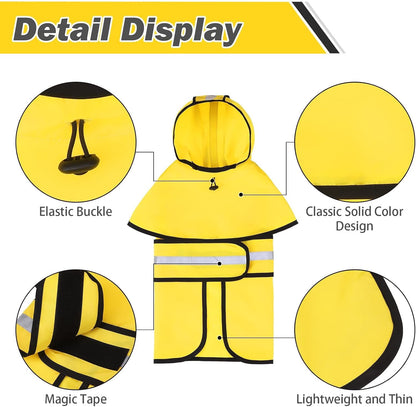 Dog Raincoat Hooded Slicker Poncho with Leash Hole, Raincoat for Small Medium Dogs, Waterproof Doggie Rain Jacket with Reflective Strip, Adjustable Lightweight Puppy Rainwear, Pink S