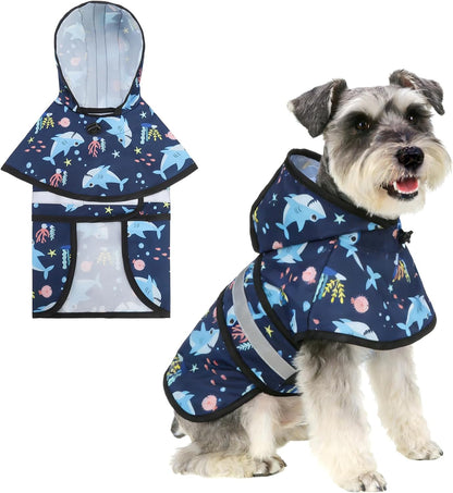 Dog Raincoat Hooded Slicker Poncho with Leash Hole, Raincoat for Small Medium Dogs, Waterproof Doggie Rain Jacket with Reflective Strip, Adjustable Lightweight Puppy Rainwear, Pink S