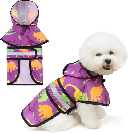 Dog Raincoat Hooded Slicker Poncho with Leash Hole, Raincoat for Small Medium Dogs, Waterproof Doggie Rain Jacket with Reflective Strip, Adjustable Lightweight Puppy Rainwear, Pink S