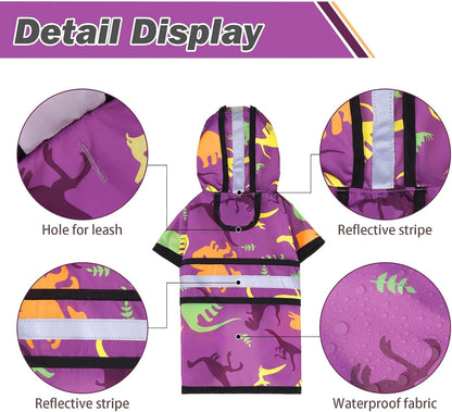 Dog Raincoat Hooded Slicker Poncho with Leash Hole, Raincoat for Small Medium Dogs, Waterproof Doggie Rain Jacket with Reflective Strip, Adjustable Lightweight Puppy Rainwear, Pink S