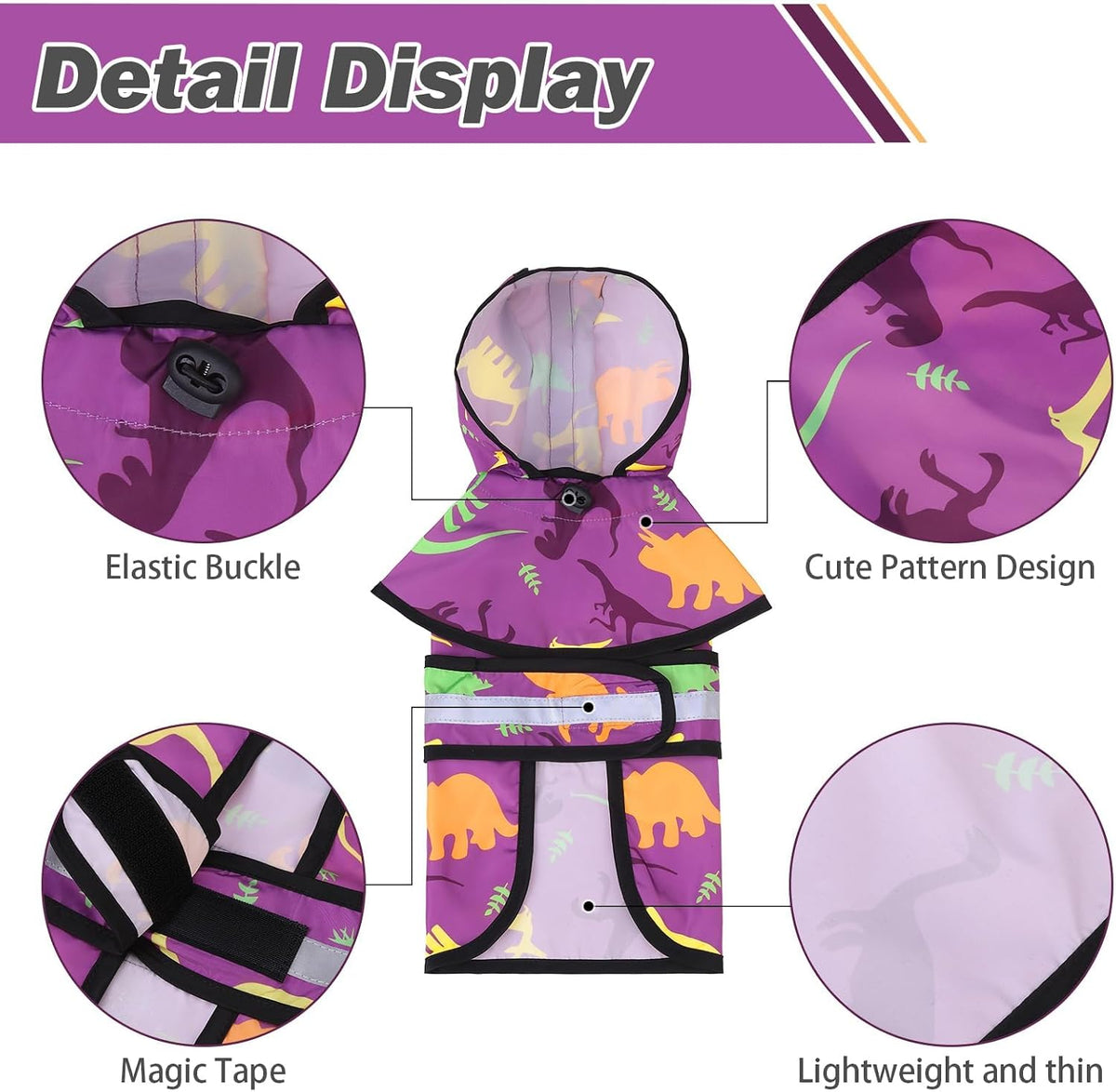 Dog Raincoat Hooded Slicker Poncho with Leash Hole, Raincoat for Small Medium Dogs, Waterproof Doggie Rain Jacket with Reflective Strip, Adjustable Lightweight Puppy Rainwear, Pink S