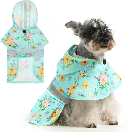 Dog Raincoat Hooded Slicker Poncho with Leash Hole, Raincoat for Small Medium Dogs, Waterproof Doggie Rain Jacket with Reflective Strip, Adjustable Lightweight Puppy Rainwear, Pink S