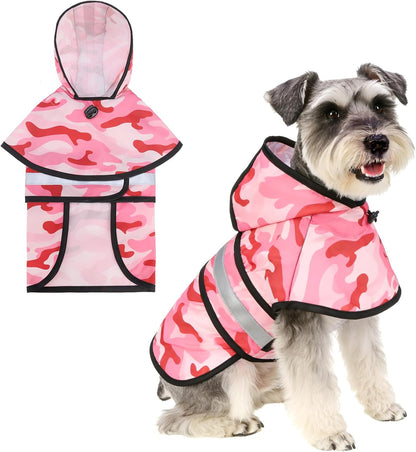 Dog Raincoat Hooded Slicker Poncho with Leash Hole, Raincoat for Small Medium Dogs, Waterproof Doggie Rain Jacket with Reflective Strip, Adjustable Lightweight Puppy Rainwear, Pink S