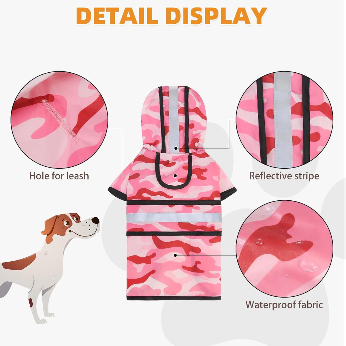 Dog Raincoat Hooded Slicker Poncho with Leash Hole, Raincoat for Small Medium Dogs, Waterproof Doggie Rain Jacket with Reflective Strip, Adjustable Lightweight Puppy Rainwear, Pink S