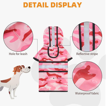 Dog Raincoat Hooded Slicker Poncho with Leash Hole, Raincoat for Small Medium Dogs, Waterproof Doggie Rain Jacket with Reflective Strip, Adjustable Lightweight Puppy Rainwear, Pink S