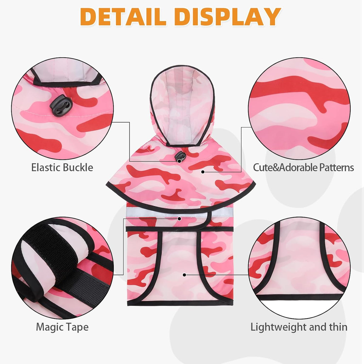 Dog Raincoat Hooded Slicker Poncho with Leash Hole, Raincoat for Small Medium Dogs, Waterproof Doggie Rain Jacket with Reflective Strip, Adjustable Lightweight Puppy Rainwear, Pink S