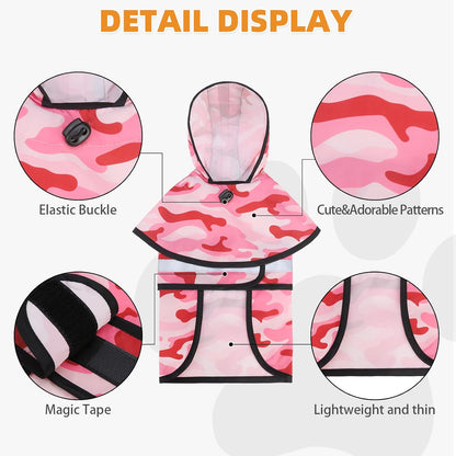 Dog Raincoat Hooded Slicker Poncho with Leash Hole, Raincoat for Small Medium Dogs, Waterproof Doggie Rain Jacket with Reflective Strip, Adjustable Lightweight Puppy Rainwear, Pink S