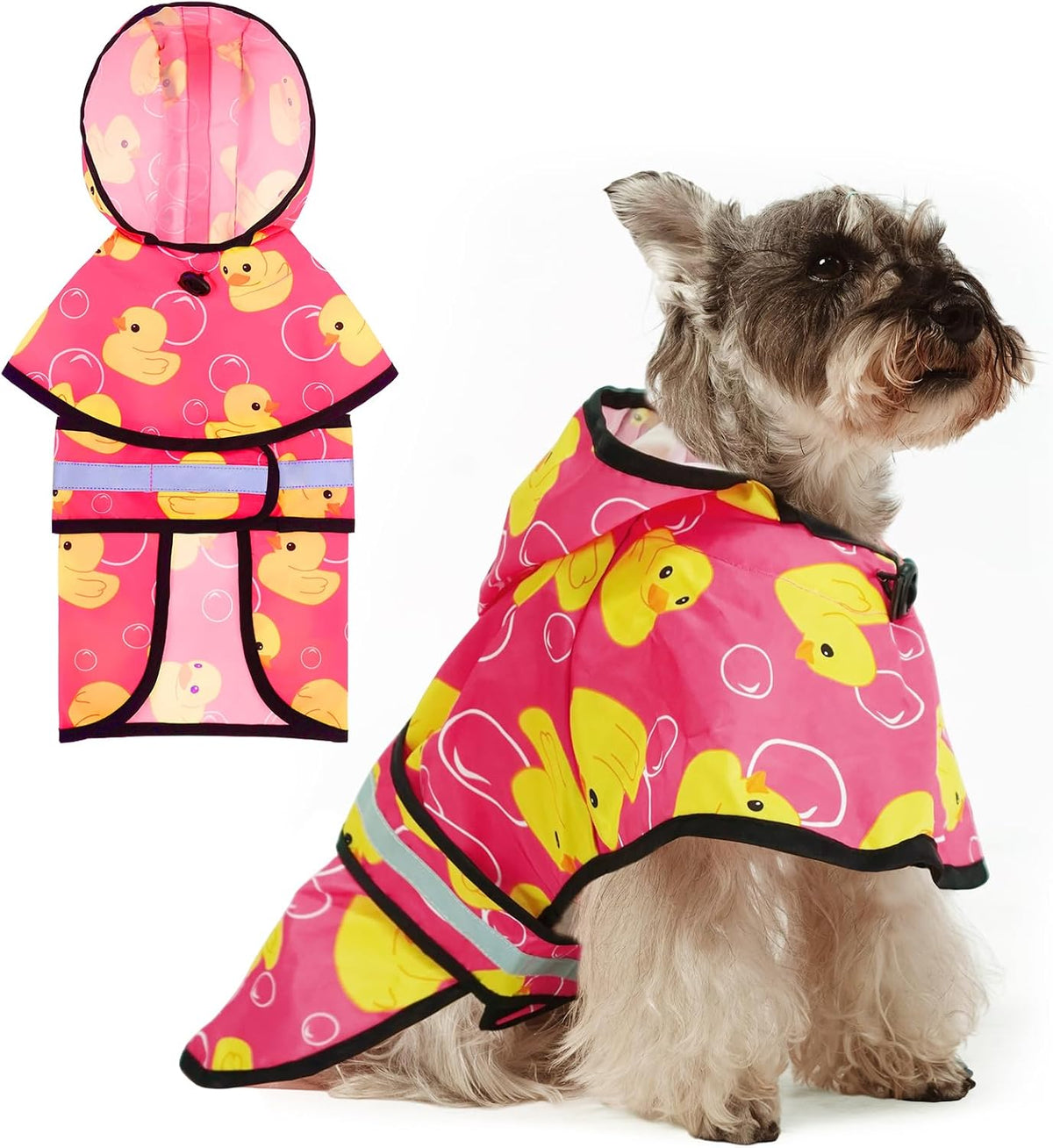 Dog Raincoat Hooded Slicker Poncho with Leash Hole, Raincoat for Small Medium Dogs, Waterproof Doggie Rain Jacket with Reflective Strip, Adjustable Lightweight Puppy Rainwear, Pink S