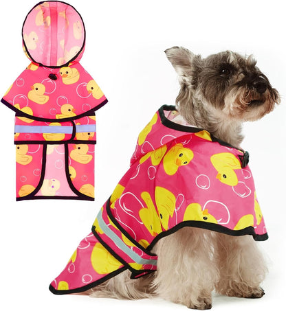 Dog Raincoat Hooded Slicker Poncho with Leash Hole, Raincoat for Small Medium Dogs, Waterproof Doggie Rain Jacket with Reflective Strip, Adjustable Lightweight Puppy Rainwear, Pink S