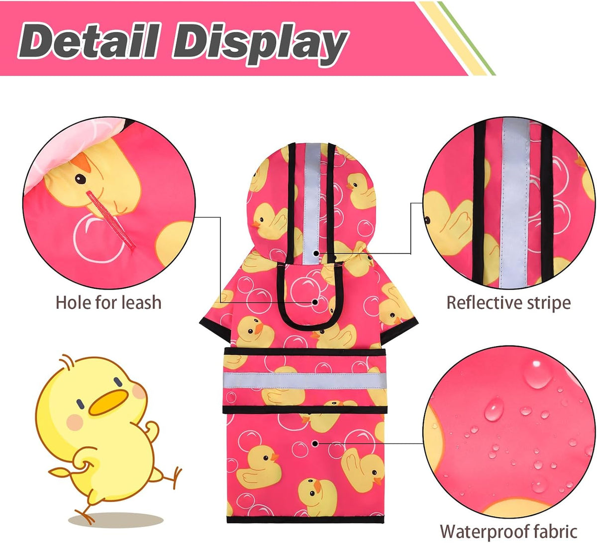 Dog Raincoat Hooded Slicker Poncho with Leash Hole, Raincoat for Small Medium Dogs, Waterproof Doggie Rain Jacket with Reflective Strip, Adjustable Lightweight Puppy Rainwear, Pink S
