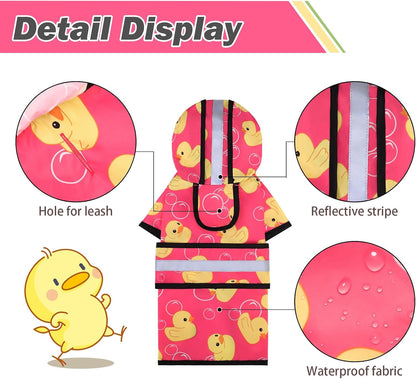 Dog Raincoat Hooded Slicker Poncho with Leash Hole, Raincoat for Small Medium Dogs, Waterproof Doggie Rain Jacket with Reflective Strip, Adjustable Lightweight Puppy Rainwear, Pink S