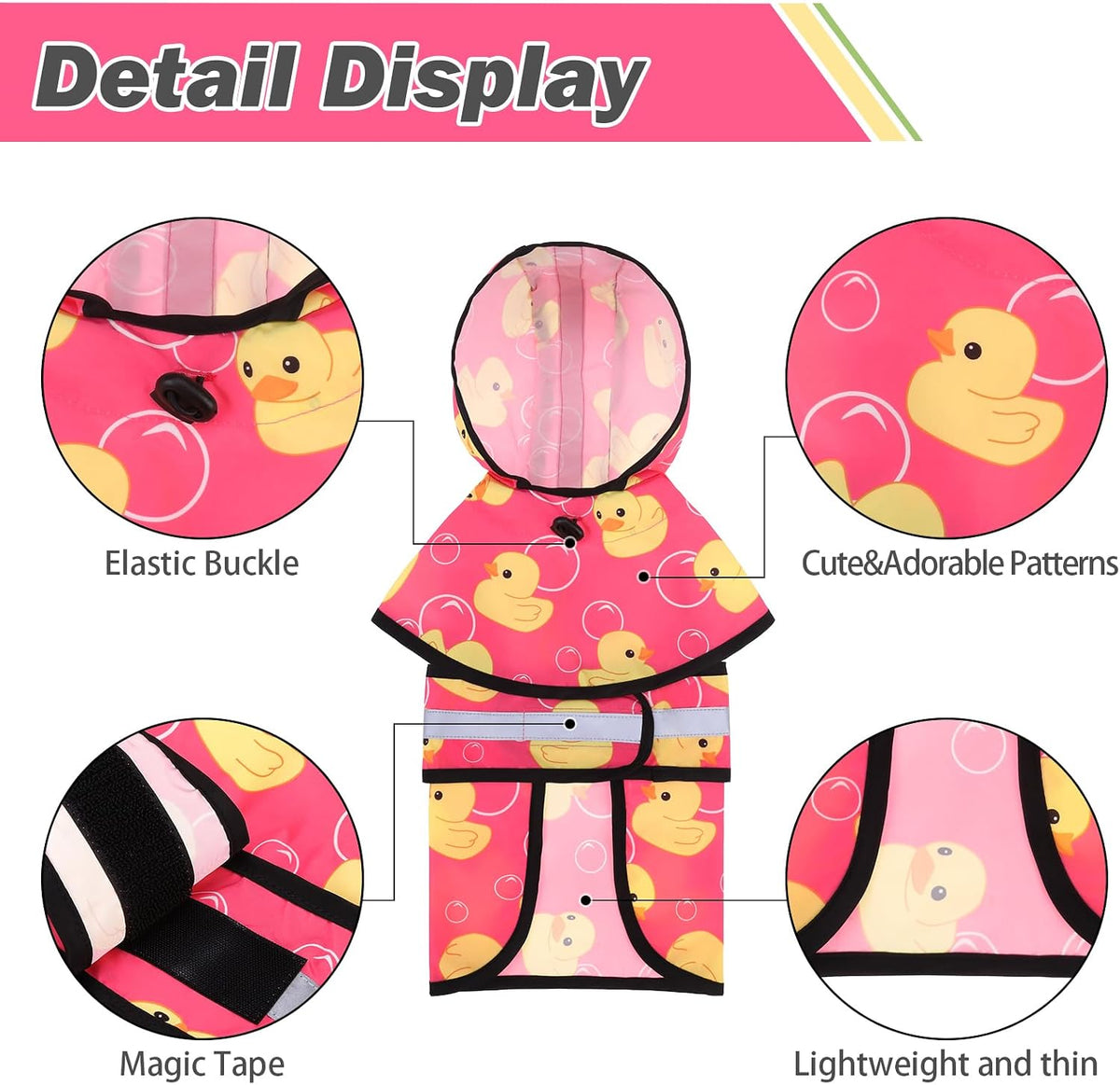 Dog Raincoat Hooded Slicker Poncho with Leash Hole, Raincoat for Small Medium Dogs, Waterproof Doggie Rain Jacket with Reflective Strip, Adjustable Lightweight Puppy Rainwear, Pink S