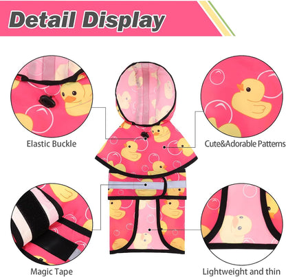Dog Raincoat Hooded Slicker Poncho with Leash Hole, Raincoat for Small Medium Dogs, Waterproof Doggie Rain Jacket with Reflective Strip, Adjustable Lightweight Puppy Rainwear, Pink S