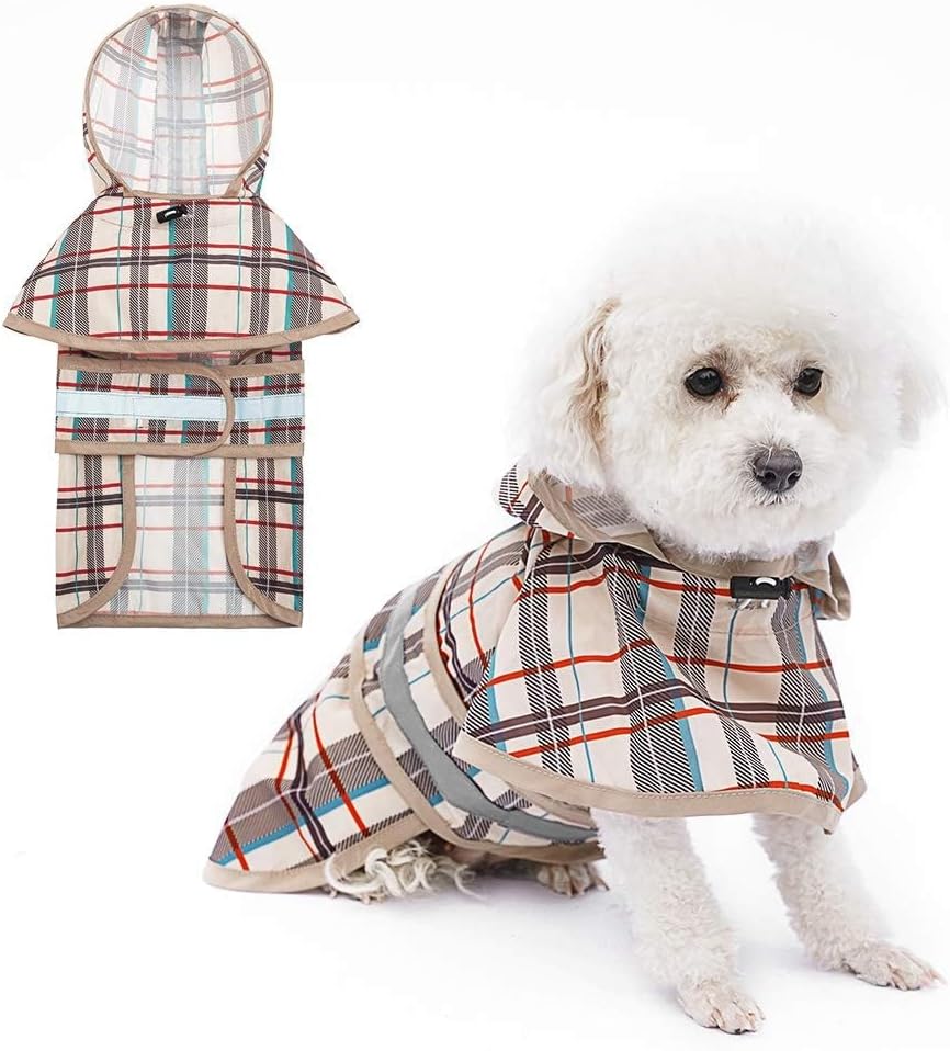 Dog Raincoat Hooded Slicker Poncho with Leash Hole, Raincoat for Small Medium Dogs, Waterproof Doggie Rain Jacket with Reflective Strip, Adjustable Lightweight Puppy Rainwear, Pink S