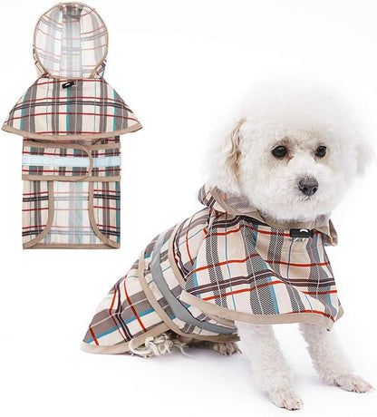 Dog Raincoat Hooded Slicker Poncho with Leash Hole, Raincoat for Small Medium Dogs, Waterproof Doggie Rain Jacket with Reflective Strip, Adjustable Lightweight Puppy Rainwear, Pink S