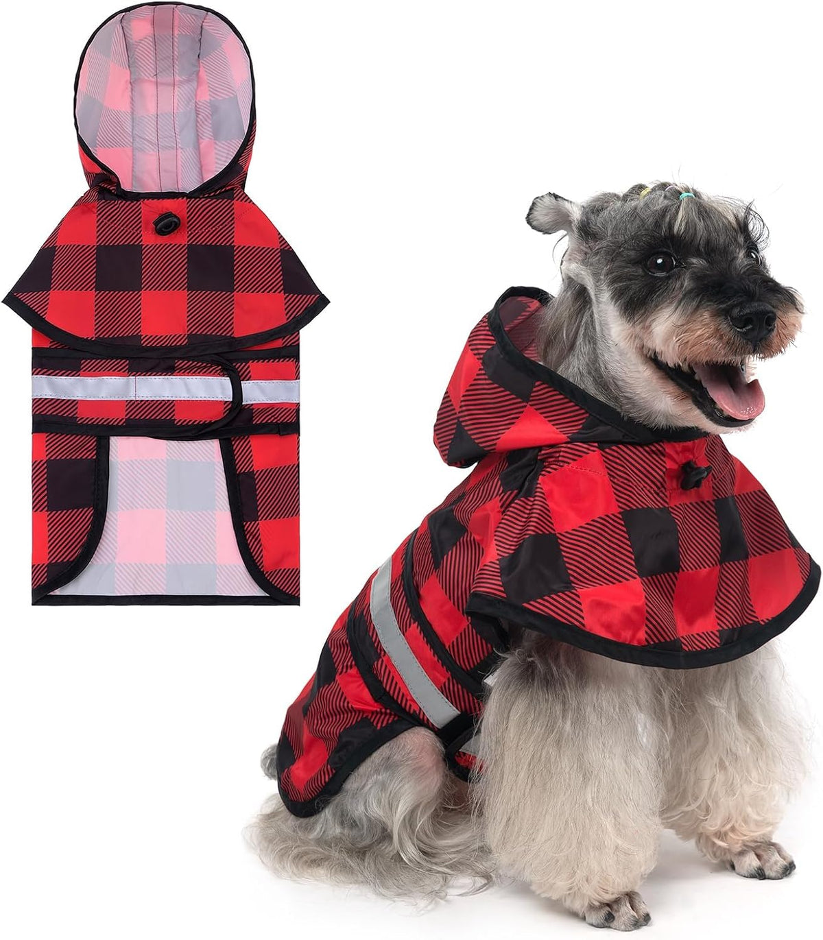 Dog Raincoat Hooded Slicker Poncho with Leash Hole, Raincoat for Small Medium Dogs, Waterproof Doggie Rain Jacket with Reflective Strip, Adjustable Lightweight Puppy Rainwear, Pink S