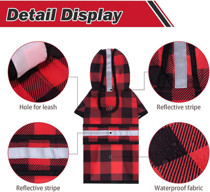 Dog Raincoat Hooded Slicker Poncho with Leash Hole, Raincoat for Small Medium Dogs, Waterproof Doggie Rain Jacket with Reflective Strip, Adjustable Lightweight Puppy Rainwear, Pink S