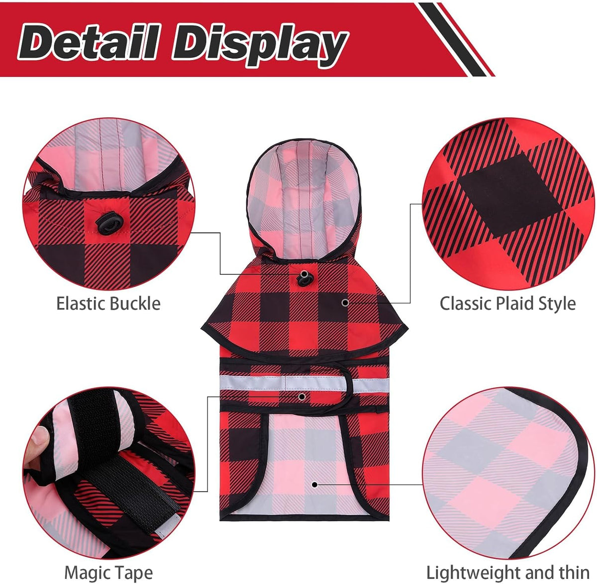 Dog Raincoat Hooded Slicker Poncho with Leash Hole, Raincoat for Small Medium Dogs, Waterproof Doggie Rain Jacket with Reflective Strip, Adjustable Lightweight Puppy Rainwear, Pink S