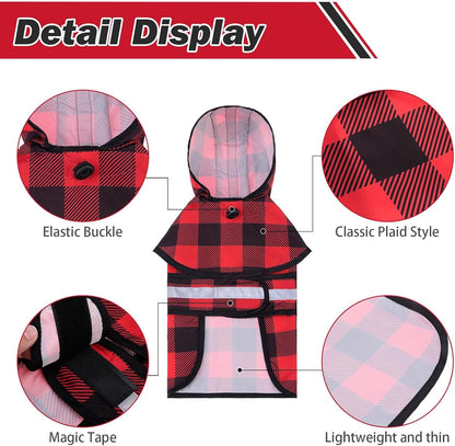 Dog Raincoat Hooded Slicker Poncho with Leash Hole, Raincoat for Small Medium Dogs, Waterproof Doggie Rain Jacket with Reflective Strip, Adjustable Lightweight Puppy Rainwear, Pink S