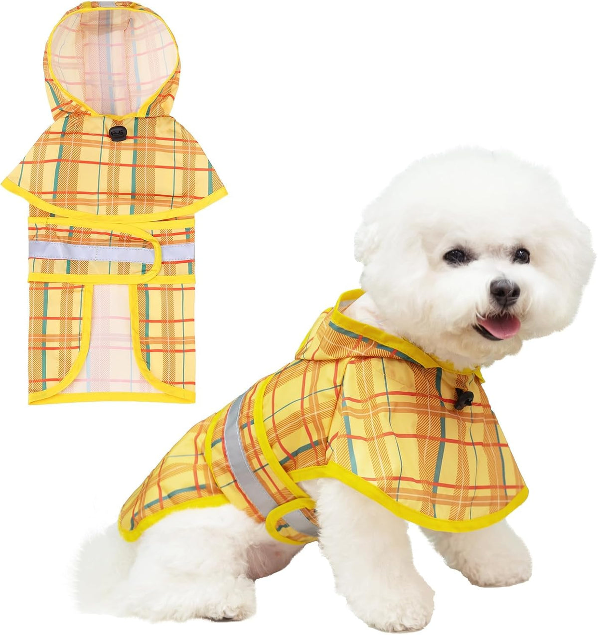 Dog Raincoat Hooded Slicker Poncho with Leash Hole, Raincoat for Small Medium Dogs, Waterproof Doggie Rain Jacket with Reflective Strip, Adjustable Lightweight Puppy Rainwear, Pink S