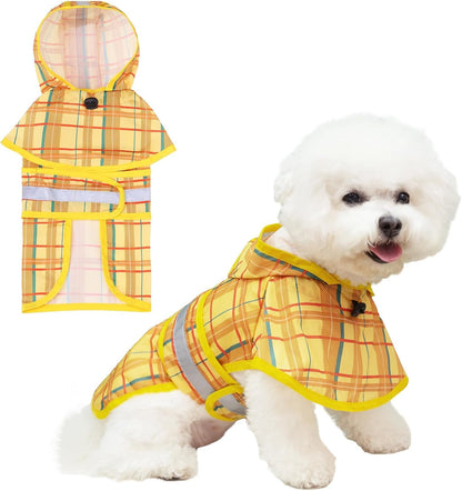 Dog Raincoat Hooded Slicker Poncho with Leash Hole, Raincoat for Small Medium Dogs, Waterproof Doggie Rain Jacket with Reflective Strip, Adjustable Lightweight Puppy Rainwear, Pink S