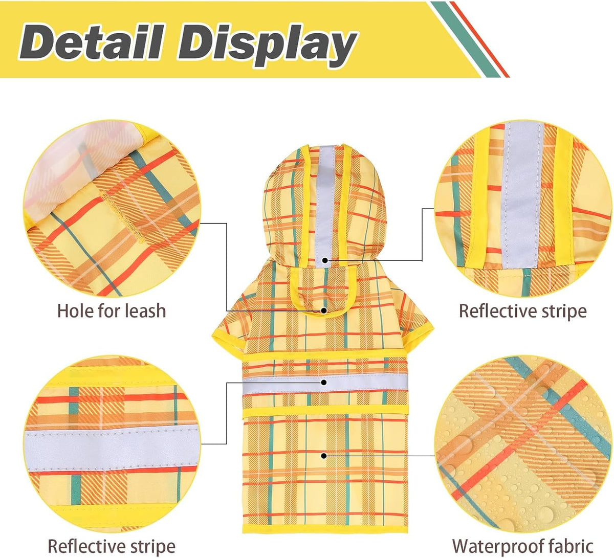 Dog Raincoat Hooded Slicker Poncho with Leash Hole, Raincoat for Small Medium Dogs, Waterproof Doggie Rain Jacket with Reflective Strip, Adjustable Lightweight Puppy Rainwear, Pink S