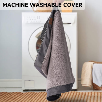 Waterproof Dog Bed Covers Replacement Washable, Pet Bed Cover Only | Removable Machine-Washable Soft Plush Cover in Easy-Clean, Non-Slip Bottom, Zipper Closure, 35x22x3 Inches, Grey