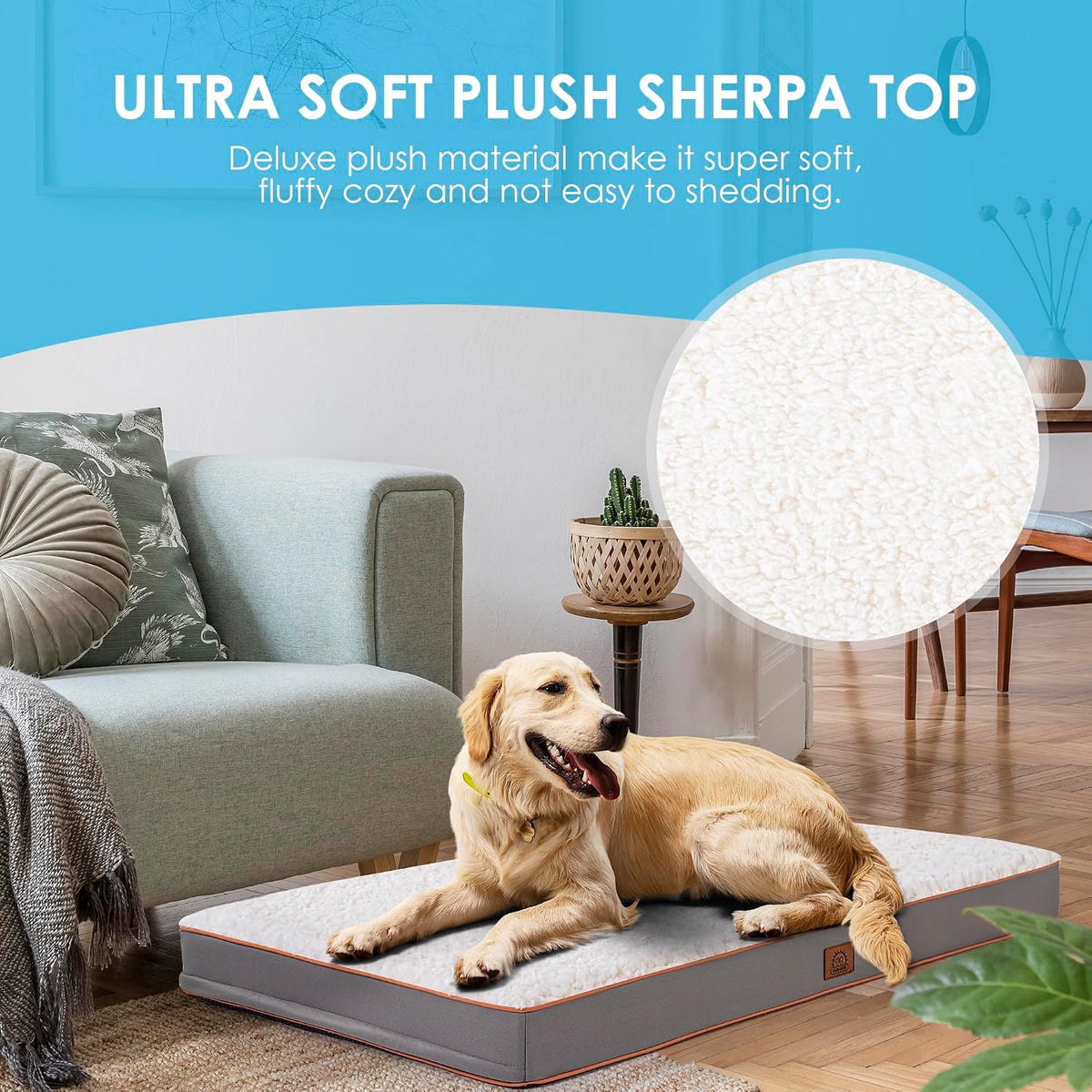 Waterproof Dog Bed Covers Replacement Washable, Pet Bed Cover Only | Removable Machine-Washable Soft Plush Cover in Easy-Clean, Non-Slip Bottom, Zipper Closure, 35x22x3 Inches, Grey