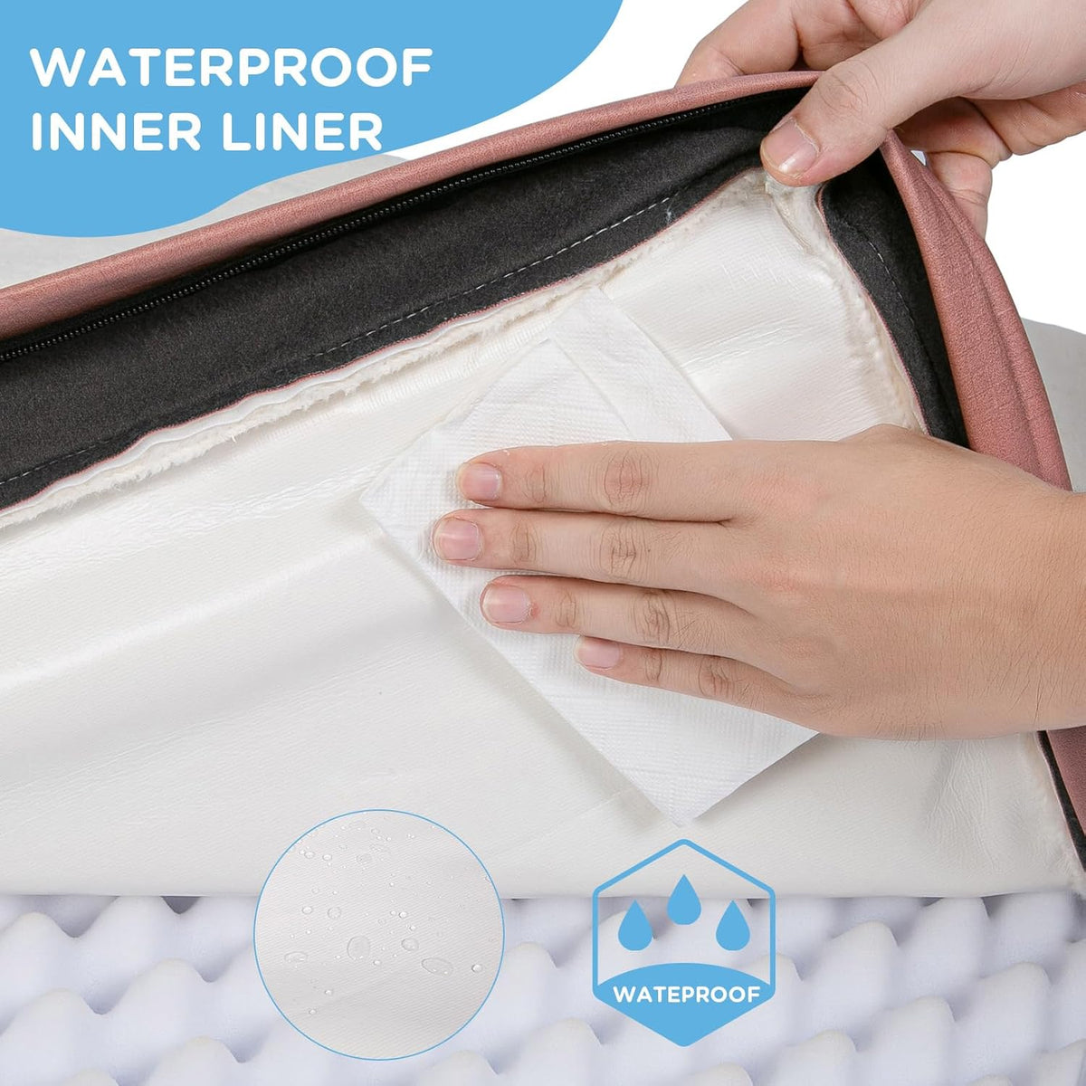 Waterproof Dog Bed Covers Replacement Washable, Pet Bed Cover Only | Removable Machine-Washable Soft Plush Cover in Easy-Clean, Non-Slip Bottom, Zipper Closure, 35x22x3 Inches, Grey