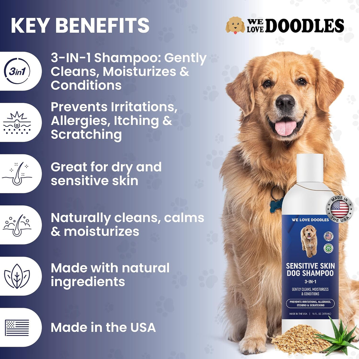 Premium Oatmeal Shampoo & Conditioner for Dogs with Sensitive & Itchy Skin