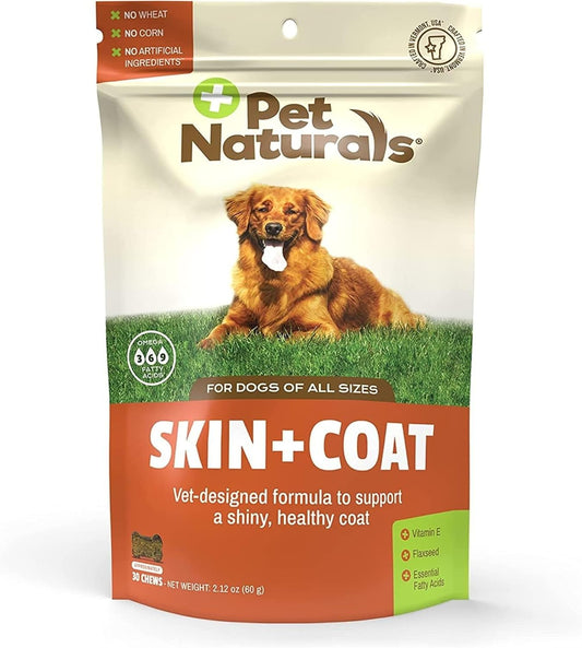 Skin and Coat for Dogs, Bite-Sized Soft Chews, Salmon Oil and Omega Fatty Acids, Soothe Dry and Itchy Skin, No Corn or Wheat, Vet Formulated, Veggie Flavor, 30 Count