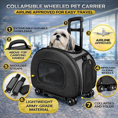 ® 'Final Destination' Military-Grade Hardshell and Light 2-in-1 Wheeled or Carrying Travel Airline Cat and Dog Carrier Crate or Portable Pet Kennel