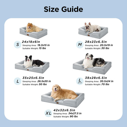 Orthopedic Dog Bed Medium with Removable Washable Cover, 28" Grey | Classic Dog Couch Sofa Waterproof, Cozy Bolster Sides, Nonslip Bottom, Comfy Pet Bed for Puppies, Cats, Senior Dogs, Dog Gift