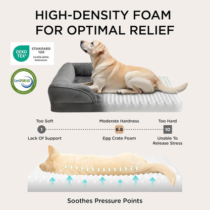 Orthopedic Dog Bed Medium with Removable Washable Cover, 28" Grey | Classic Dog Couch Sofa Waterproof, Cozy Bolster Sides, Nonslip Bottom, Comfy Pet Bed for Puppies, Cats, Senior Dogs, Dog Gift