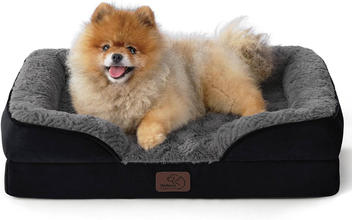 Orthopedic Dog Bed Medium with Removable Washable Cover, 28" Grey | Classic Dog Couch Sofa Waterproof, Cozy Bolster Sides, Nonslip Bottom, Comfy Pet Bed for Puppies, Cats, Senior Dogs, Dog Gift