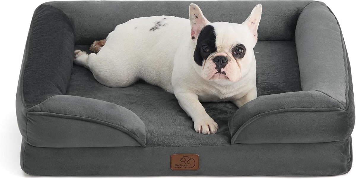 Orthopedic Dog Bed Medium with Removable Washable Cover, 28" Grey | Classic Dog Couch Sofa Waterproof, Cozy Bolster Sides, Nonslip Bottom, Comfy Pet Bed for Puppies, Cats, Senior Dogs, Dog Gift