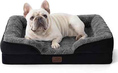 Orthopedic Dog Bed Medium with Removable Washable Cover, 28" Grey | Classic Dog Couch Sofa Waterproof, Cozy Bolster Sides, Nonslip Bottom, Comfy Pet Bed for Puppies, Cats, Senior Dogs, Dog Gift
