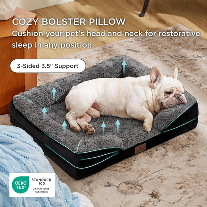 Orthopedic Dog Bed Medium with Removable Washable Cover, 28" Grey | Classic Dog Couch Sofa Waterproof, Cozy Bolster Sides, Nonslip Bottom, Comfy Pet Bed for Puppies, Cats, Senior Dogs, Dog Gift