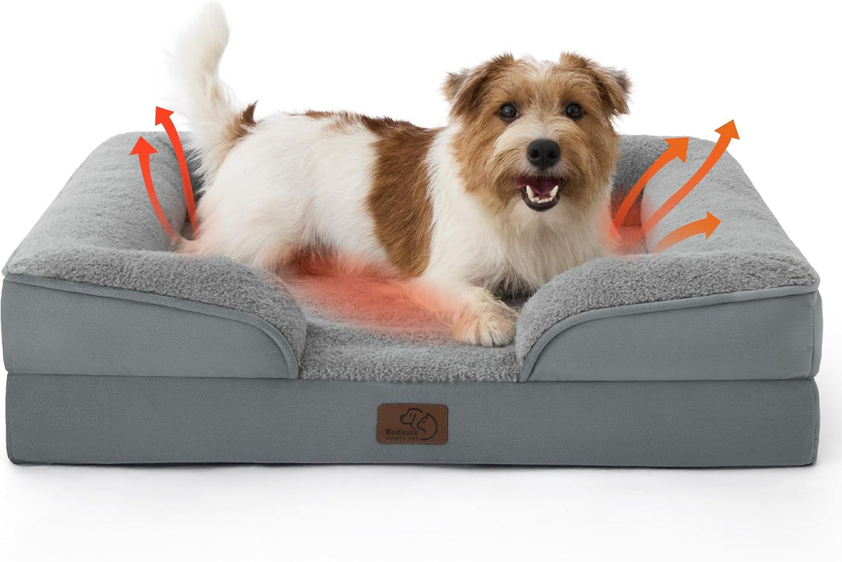 Orthopedic Dog Bed Medium with Removable Washable Cover, 28" Grey | Classic Dog Couch Sofa Waterproof, Cozy Bolster Sides, Nonslip Bottom, Comfy Pet Bed for Puppies, Cats, Senior Dogs, Dog Gift