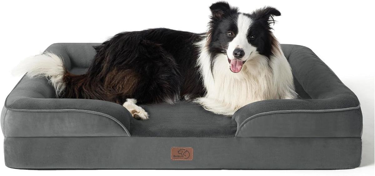 Orthopedic Dog Bed Medium with Removable Washable Cover, 28" Grey | Classic Dog Couch Sofa Waterproof, Cozy Bolster Sides, Nonslip Bottom, Comfy Pet Bed for Puppies, Cats, Senior Dogs, Dog Gift