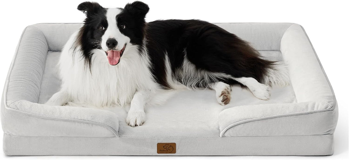 Orthopedic Dog Bed Medium with Removable Washable Cover, 28" Grey | Classic Dog Couch Sofa Waterproof, Cozy Bolster Sides, Nonslip Bottom, Comfy Pet Bed for Puppies, Cats, Senior Dogs, Dog Gift