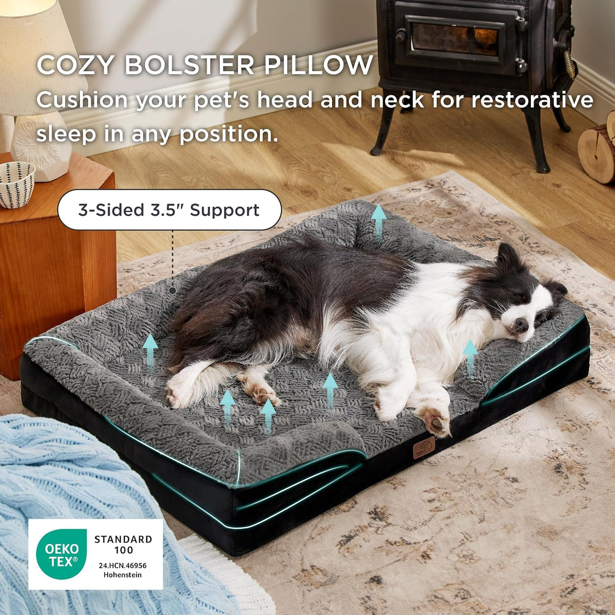 Orthopedic Dog Bed Medium with Removable Washable Cover, 28" Grey | Classic Dog Couch Sofa Waterproof, Cozy Bolster Sides, Nonslip Bottom, Comfy Pet Bed for Puppies, Cats, Senior Dogs, Dog Gift