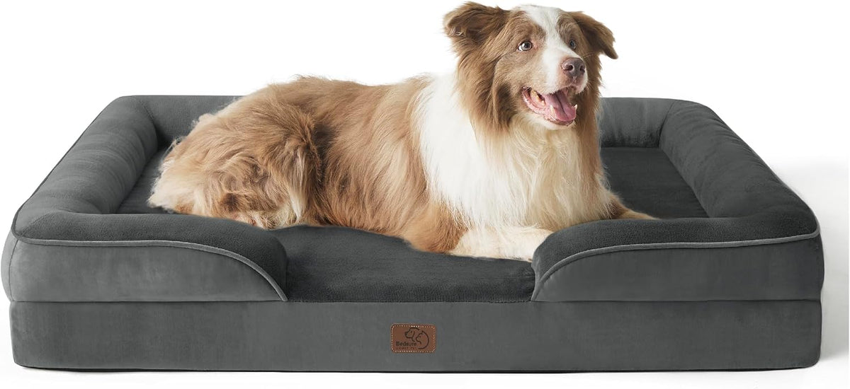 Orthopedic Dog Bed Medium with Removable Washable Cover, 28" Grey | Classic Dog Couch Sofa Waterproof, Cozy Bolster Sides, Nonslip Bottom, Comfy Pet Bed for Puppies, Cats, Senior Dogs, Dog Gift