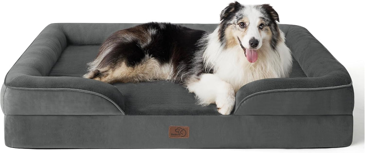 Orthopedic Dog Bed Medium with Removable Washable Cover, 28" Grey | Classic Dog Couch Sofa Waterproof, Cozy Bolster Sides, Nonslip Bottom, Comfy Pet Bed for Puppies, Cats, Senior Dogs, Dog Gift