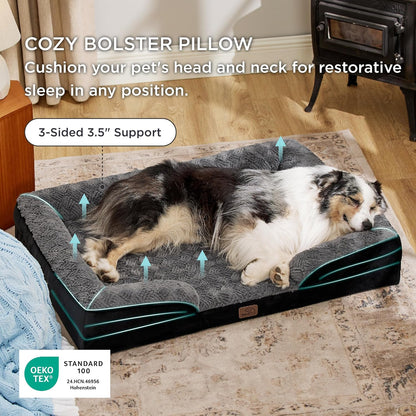 Orthopedic Dog Bed Medium with Removable Washable Cover, 28" Grey | Classic Dog Couch Sofa Waterproof, Cozy Bolster Sides, Nonslip Bottom, Comfy Pet Bed for Puppies, Cats, Senior Dogs, Dog Gift