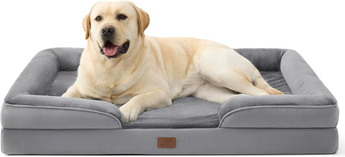 Orthopedic Dog Bed Medium with Removable Washable Cover, 28" Grey | Classic Dog Couch Sofa Waterproof, Cozy Bolster Sides, Nonslip Bottom, Comfy Pet Bed for Puppies, Cats, Senior Dogs, Dog Gift
