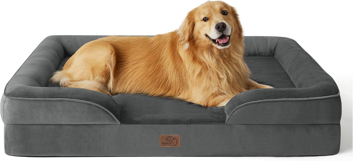 Orthopedic Dog Bed Medium with Removable Washable Cover, 28" Grey | Classic Dog Couch Sofa Waterproof, Cozy Bolster Sides, Nonslip Bottom, Comfy Pet Bed for Puppies, Cats, Senior Dogs, Dog Gift