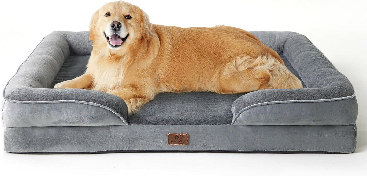 Orthopedic Dog Bed Medium with Removable Washable Cover, 28" Grey | Classic Dog Couch Sofa Waterproof, Cozy Bolster Sides, Nonslip Bottom, Comfy Pet Bed for Puppies, Cats, Senior Dogs, Dog Gift