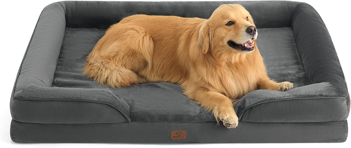 Orthopedic Dog Bed Medium with Removable Washable Cover, 28" Grey | Classic Dog Couch Sofa Waterproof, Cozy Bolster Sides, Nonslip Bottom, Comfy Pet Bed for Puppies, Cats, Senior Dogs, Dog Gift