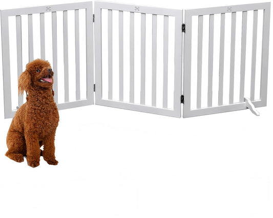 Dog Gate Wooden Freestanding Pet Gate3 Panel 23.6" Height White Indoor Dog Fences,House Gate for Doorways & Stairs